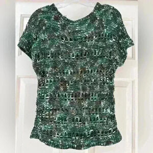 Chico’s Crochet Knit Open Weave Multi Color Short Sleeve Sweater Size‎ O